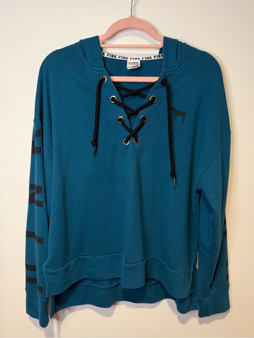 victoria’s secret pink lace up sweatshirt size medium y2k